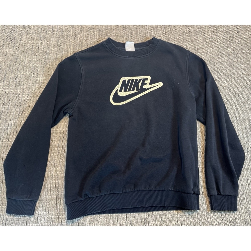 Nike‎ Pullover Long sleeve Shirt With Distressed Logo Black size XL Y2K Core